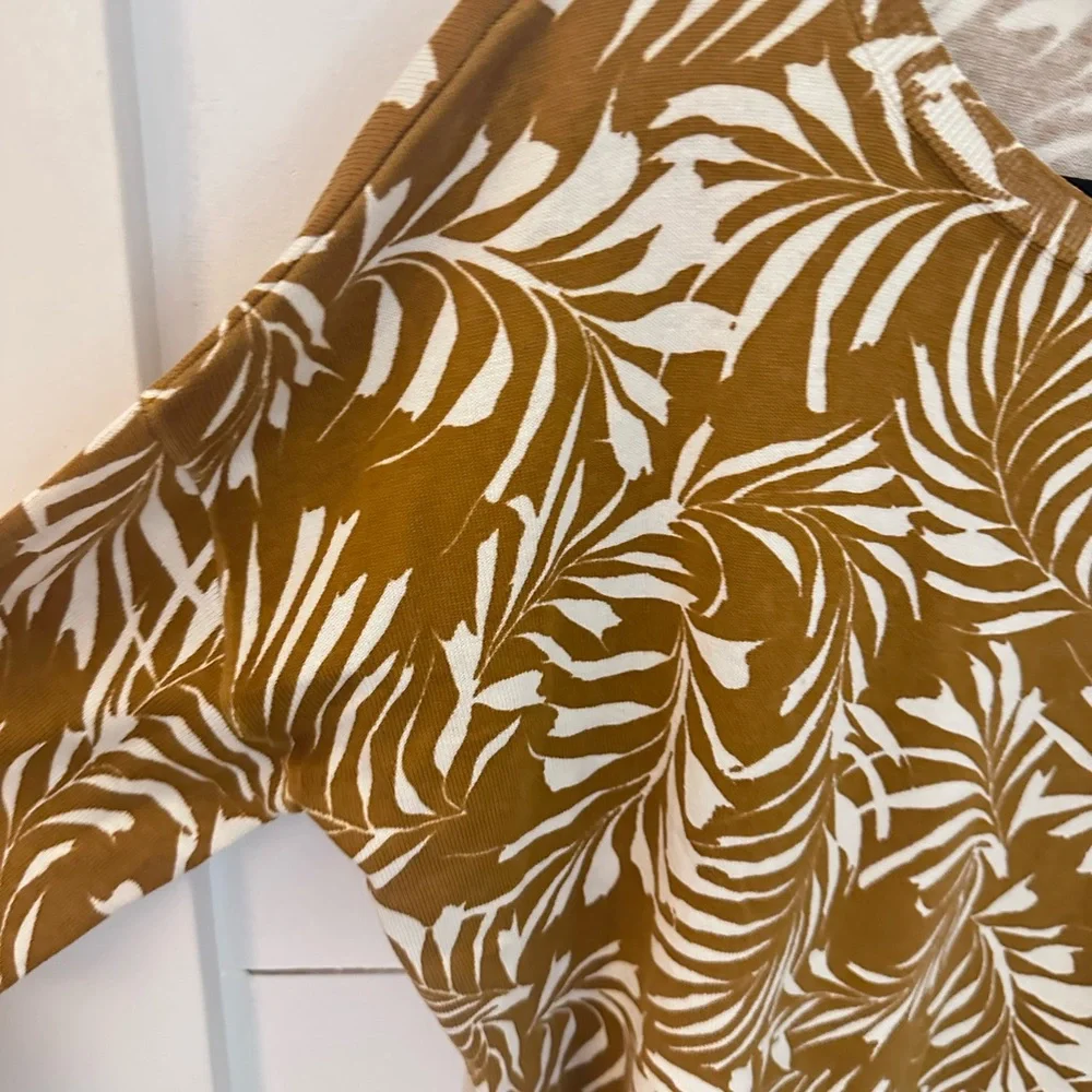 GARNETT HILL S Silk Organic cotton leaf butterscotch long sleeve crew neck tunic - Picture 6 of 13
